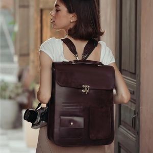 Vegan Leather Vintage Style Backpack (coffee color)